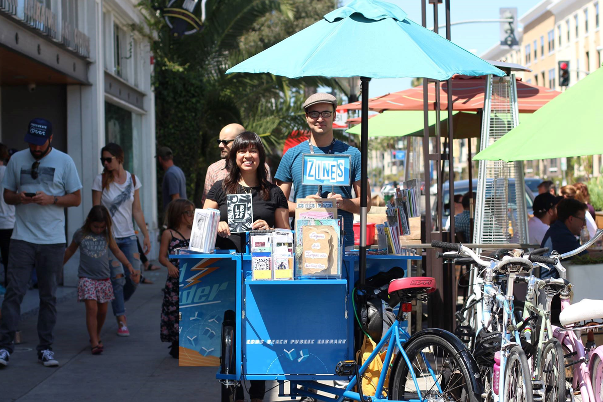 Emerging City Champion Ziba Zehdar in front of her mobile library, San José, CA