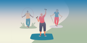 Seniors exercising. Cartoon image.